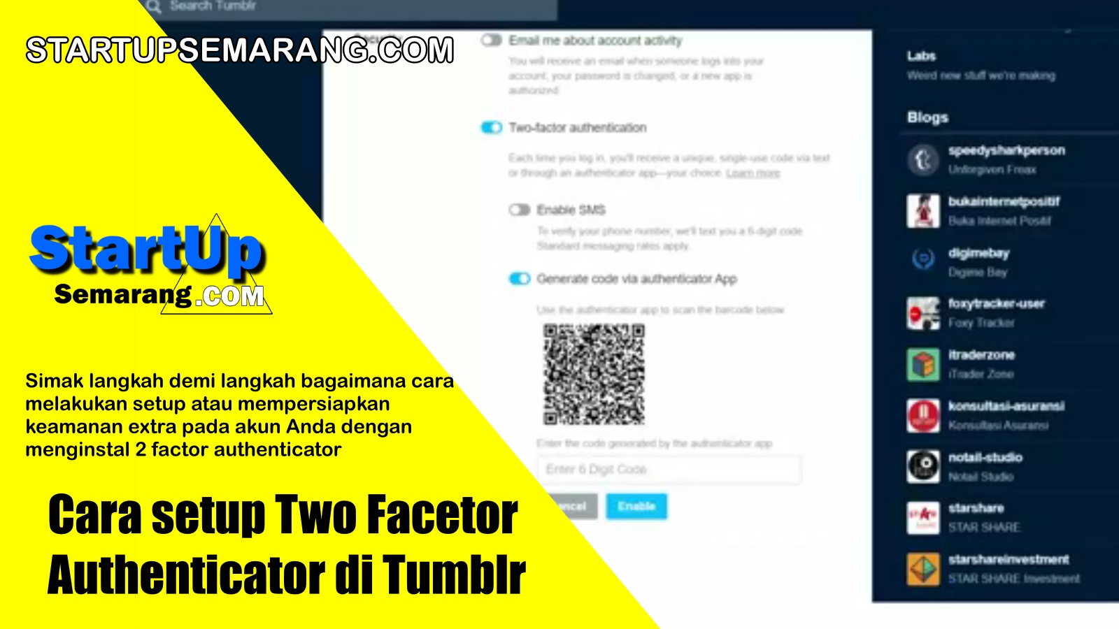 You are currently viewing Cara Setup Two Factor Authentication di Tumblr