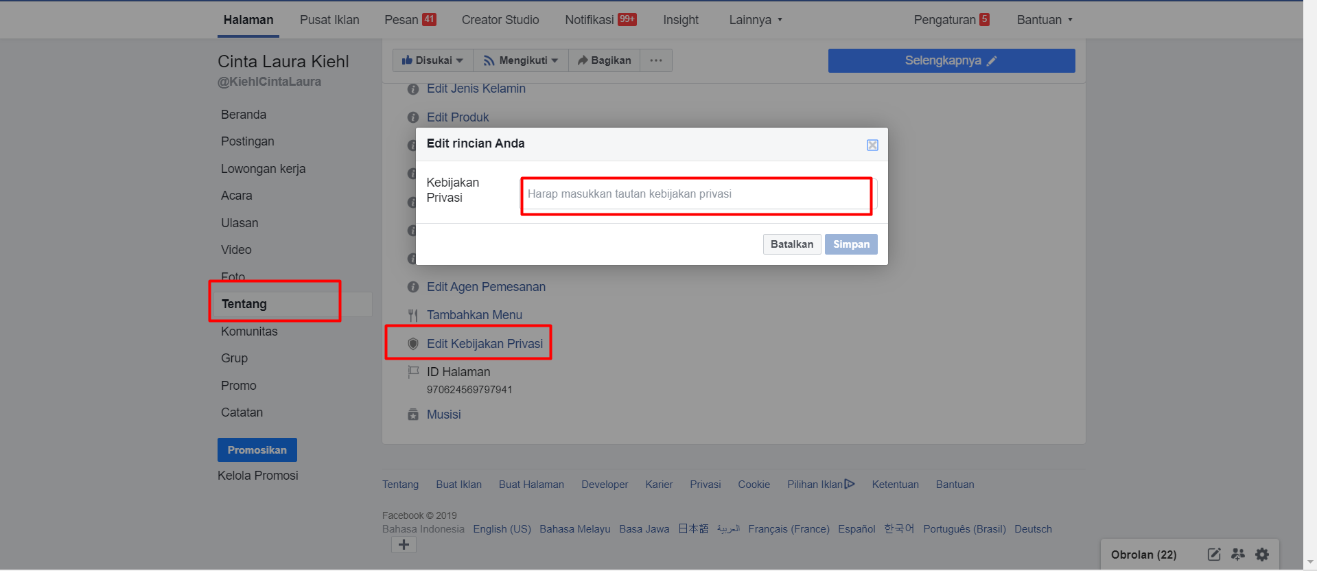 Dimana harus menaruh link Privacy and Policy ini 2