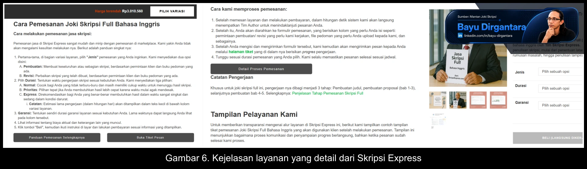 6. Kejelasan layanan yang detail dari Skripsi